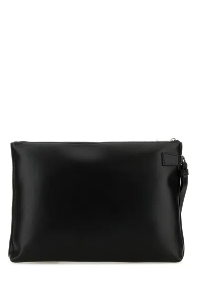 Versace Black Leather Large Cargo Clutch