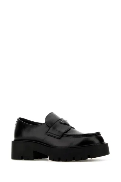 Prada Black Brushed Leather Loafer In Black
