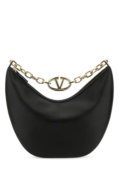 VALENTINO GARAVANI BLACK LEATHER MEDIUM HOBO VLOGO MOON SHOULDER BAG 