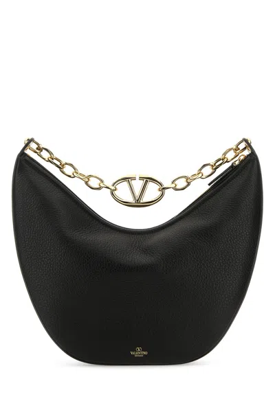 Valentino Black Leather Medium Hobo Vlogo Moon Shoulder Bag