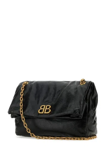 Balenciaga Monaco Crinkled-leather Shoulder Bag In Black