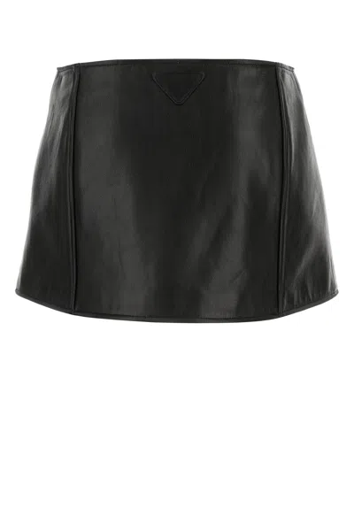 Prada Black Leather Mini Skirt