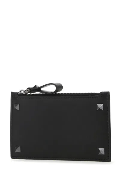 Valentino Black Leather Rockstud Card Holder