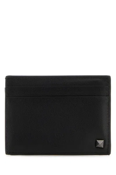 Valentino Leather Stud Embellished Card Holder