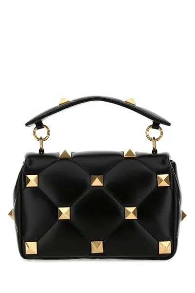 Valentino Garavani Woman Black Nappa Leather Medium Roman Stud Handbag