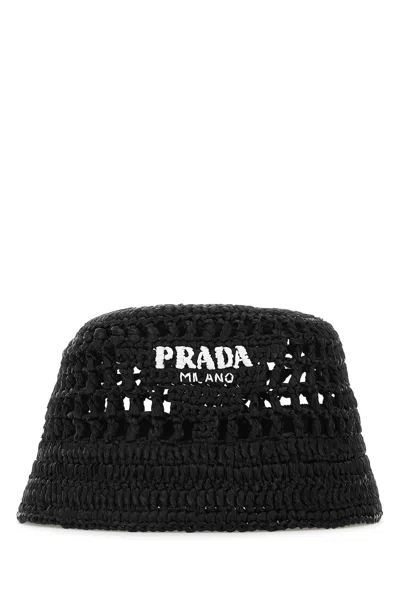 Shop Prada Black Raffia Hat