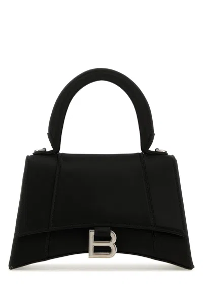 Balenciaga Black Satin Small Hourglass Handbag In Black