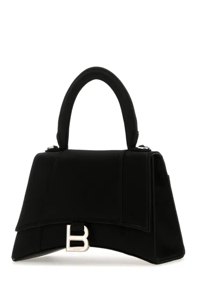 Balenciaga Black Satin Small Hourglass Handbag In Black