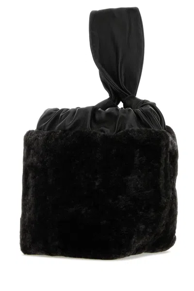 Jil Sander Shearling Rectangular Clutch With Knotted Handle