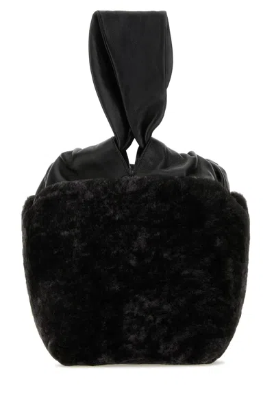 Jil Sander Shearling Rectangular Clutch With Knotted Handle