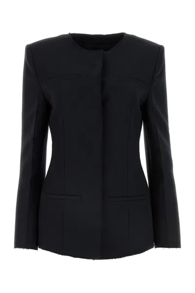 Msgm Stretch Polyester Blend Blazer With Front Pockets In Black