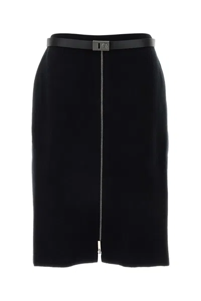 Ferragamo Stretch Wool Blend Skirt With Belted Waist