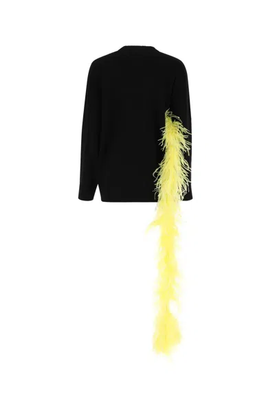 Attico Blanche Feather Trim Sweater In Black Viscose
