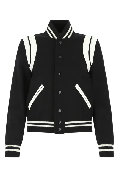 Saint Laurent Teddy Leather-trimmed Recycled Wool-blend Bomber Jacket