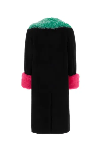 Gucci Black Contrast-trim Shearling-collar Coat