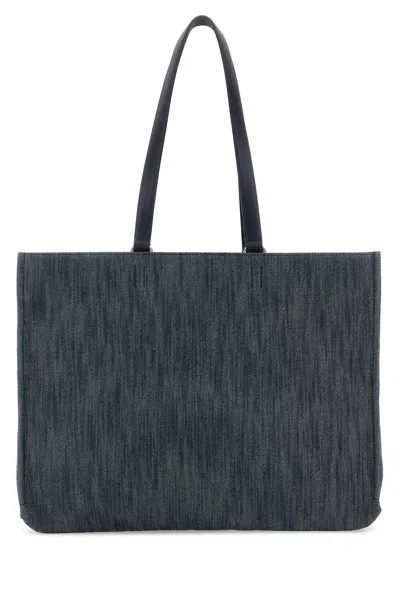 Ferragamo Blue Denim Large Tt Sign Shopping Bag