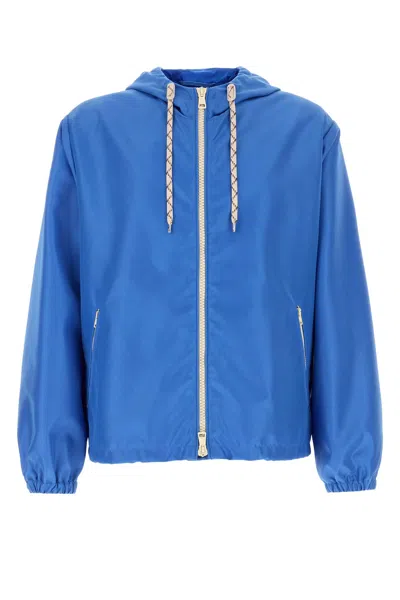 Gucci Web And Logo Print Windbreaker Jacket In Blue