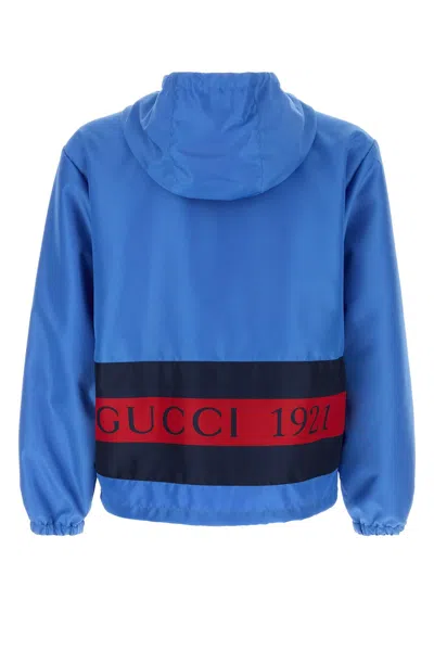 Gucci Web And Logo Print Windbreaker Jacket In Blue
