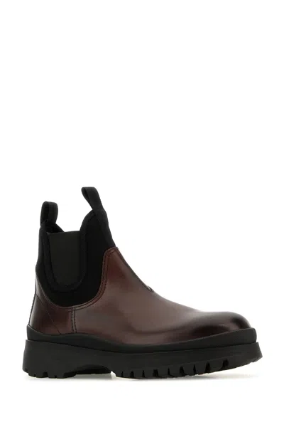 Prada Chunky Sole Leather Ankle Boots