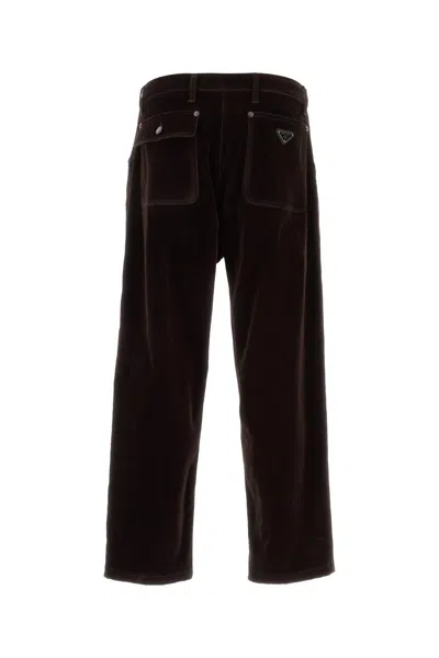 Prada Men Brown Velvet Denim Pant