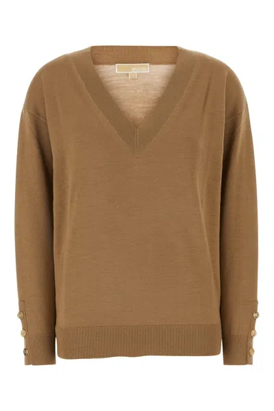 Michael Kors Ribbed Cuffs Wool V-neck Sweater