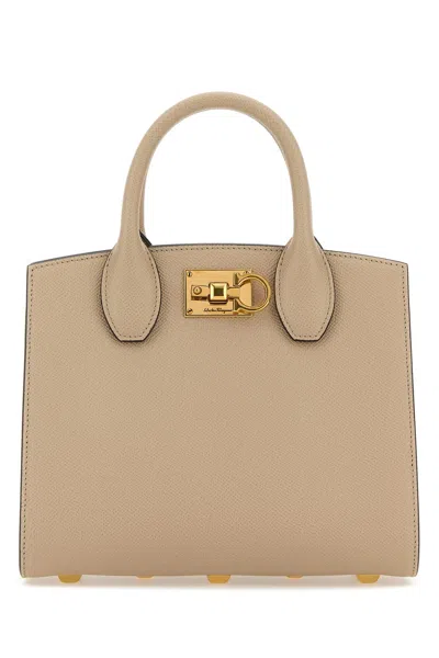 Ferragamo Cappuccino Leather Small Studio Box Handbag