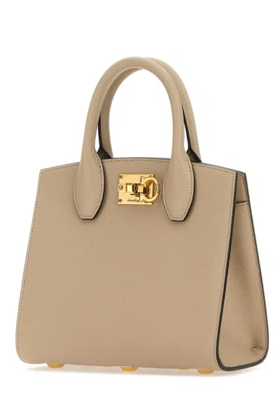 Ferragamo Cappuccino Leather Small Studio Box Handbag