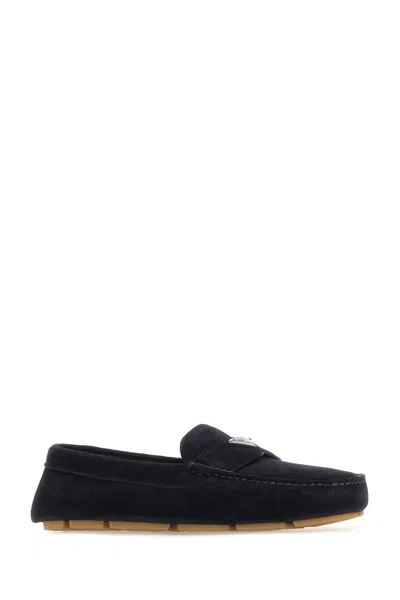 Prada Enamel-triangle-logo Suede Loafers
