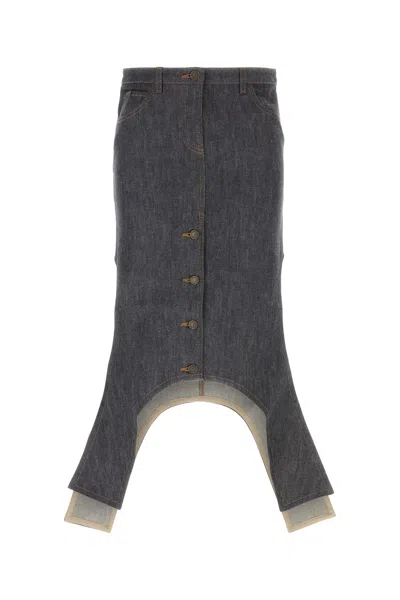 Courrèges Gray Reversed Denim Midi Skirt
