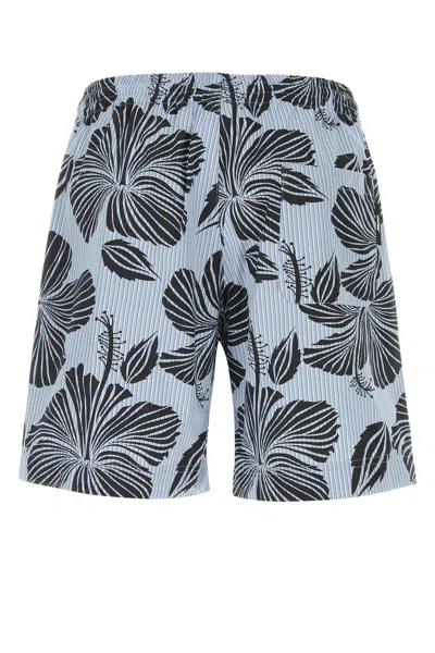 Msgm Striped Hibiscus Printed Shorts