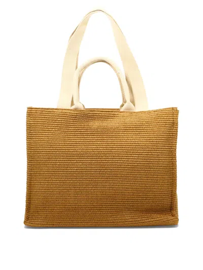 Marni Raffia-effect Canvas Small Tote Bag In Brown