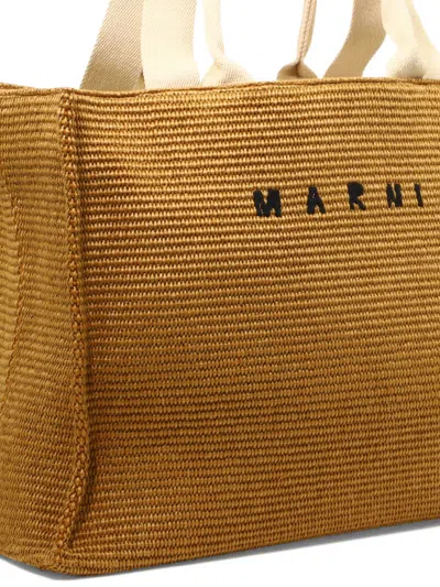 Marni Raffia-effect Canvas Small Tote Bag In Brown