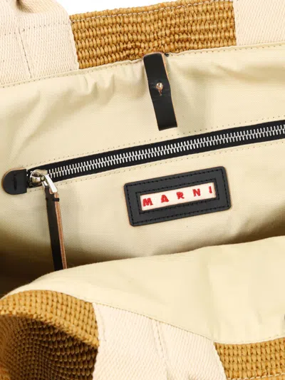 Marni Raffia-effect Canvas Small Tote Bag In Brown