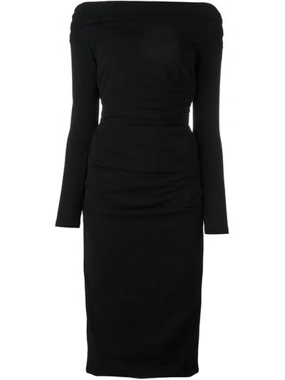 Dolce & Gabbana Off-the-shoulder Ruched Virgin Wool-blend Dress In Black