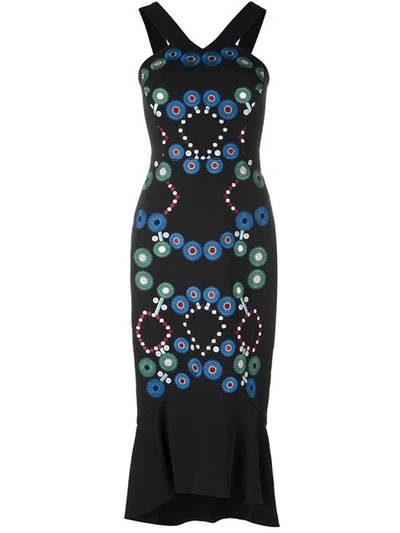 Peter Pilotto Embroidered Stretch-cady Midi Dress In Black