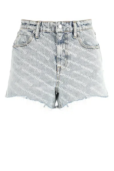 Alexander Wang Blue Printed Bite Logo Denim Shorts In Nude