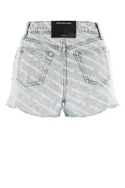Alexander Wang Blue Printed Bite Logo Denim Shorts In Nude
