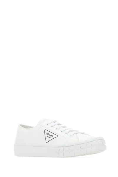 Prada White Gabardine Wheel Sneakers