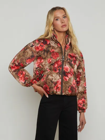 L Agence Jessi Cropped Puffer Jacket In Army/pink Floral Cheetah