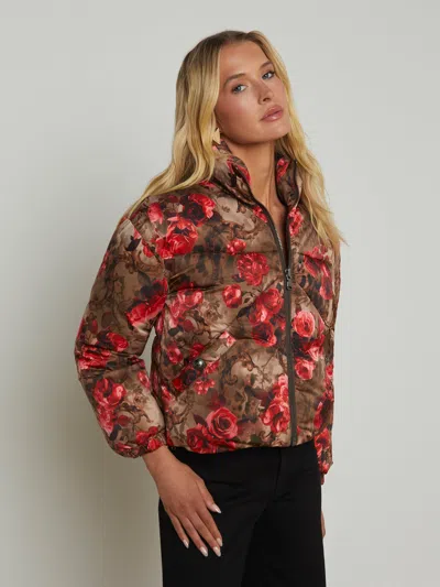 L Agence Jessi Cropped Puffer Jacket In Army/pink Floral Cheetah