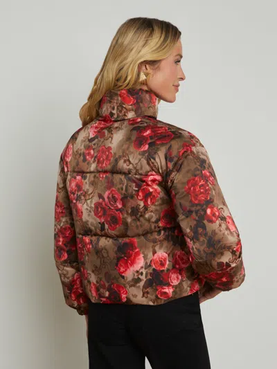 L Agence Jessi Cropped Puffer Jacket In Army/pink Floral Cheetah
