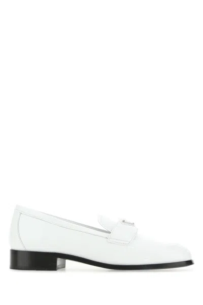 Prada Mocassini In Pelle Bianca  Donna