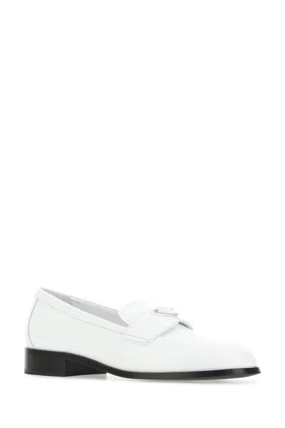 Prada Mocassini In Pelle Bianca  Donna