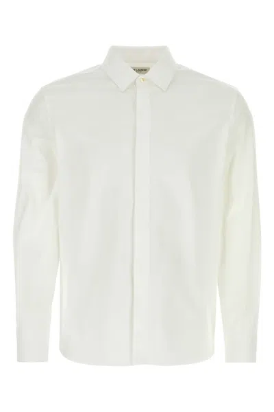 Saint Laurent White Pointed Collar Long Sleeve Shirt In Cotton Man In White