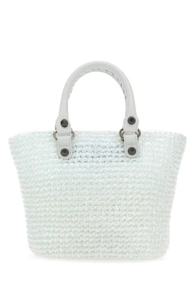 Balenciaga White Raffia Small Le Cagole Panier Handbag In White