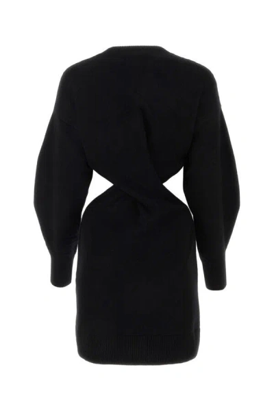 Alexander Mcqueen Mini Wool Twisted Dress In Black