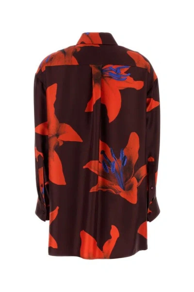Alexander Mcqueen Silk Twill Pyjama Shirt With Flame Lily Print In Multicolor