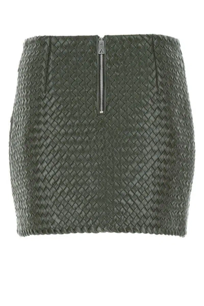 Bottega Veneta Green Intrecciato Raffia Mini Skirt For Women In Green