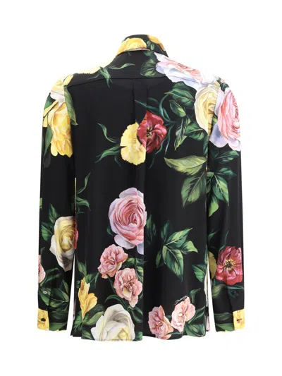 Dolce & Gabbana Multicolor Shirt With Oversize Pointed Collar And All-over Floral Motif In Silk Stretch Woman In Multicolour