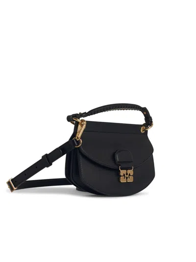 Shop Ganni 'apo-g' Black Leather Bag